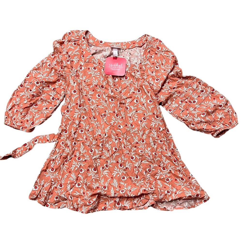 Isabel Maternity Peach Orange Floral Print Maternity Top - Size Small - NWT